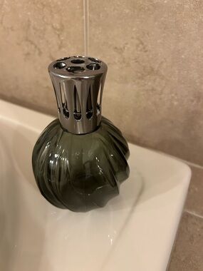 Lampe Berger Smoky Green Glass Diffuser with Silver Top (No Wick)